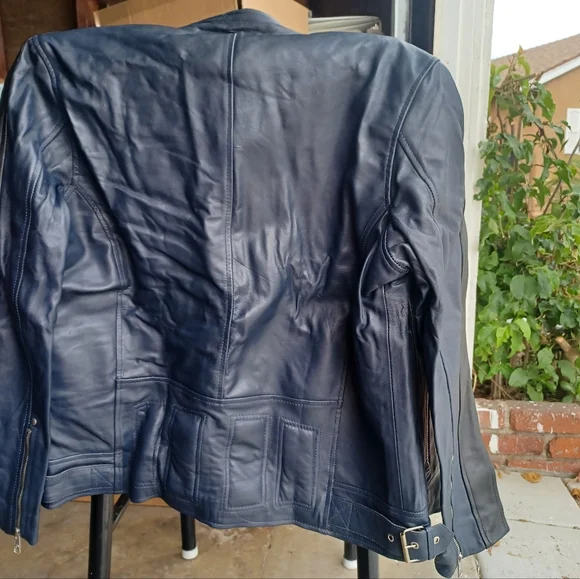 Navy Blue Cafe Racer Motorcyclist style Jacket - Picture 3 of 4